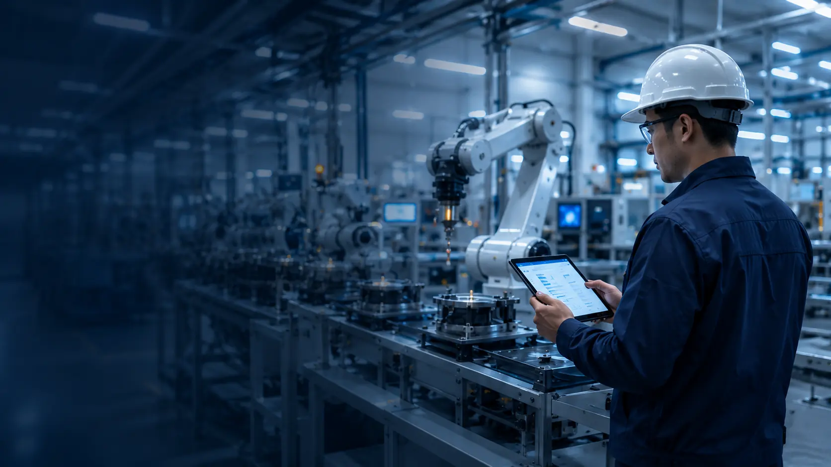Yonghui sourcing engineer reviewing production in an automated factory