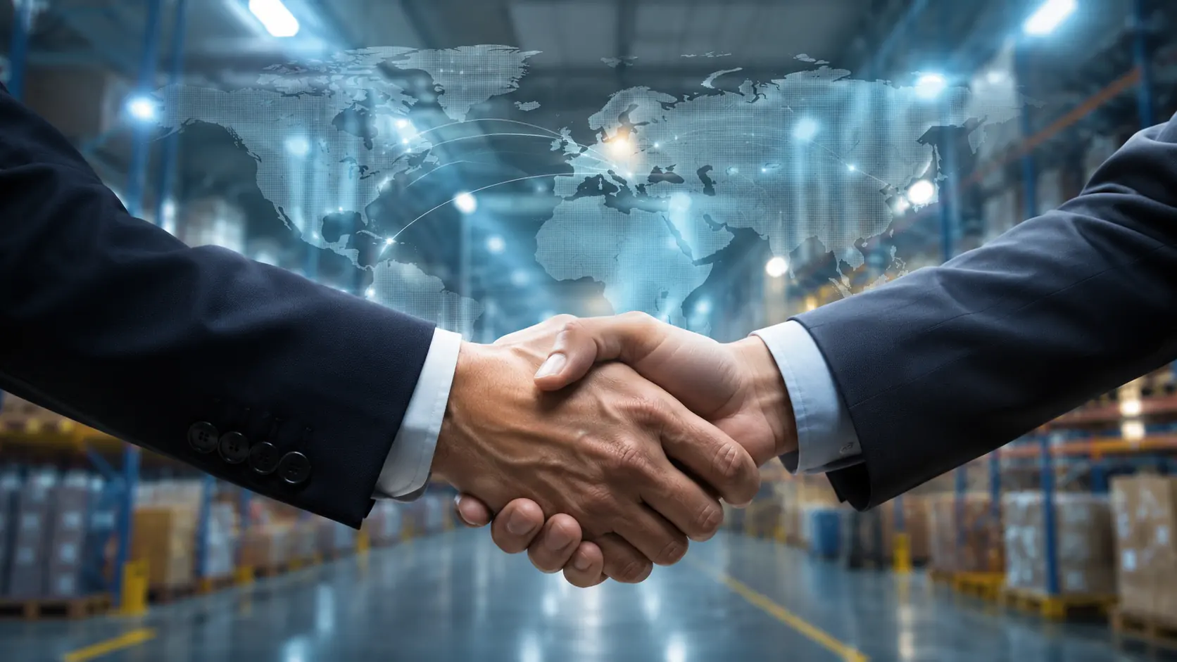 Global business partnership handshake