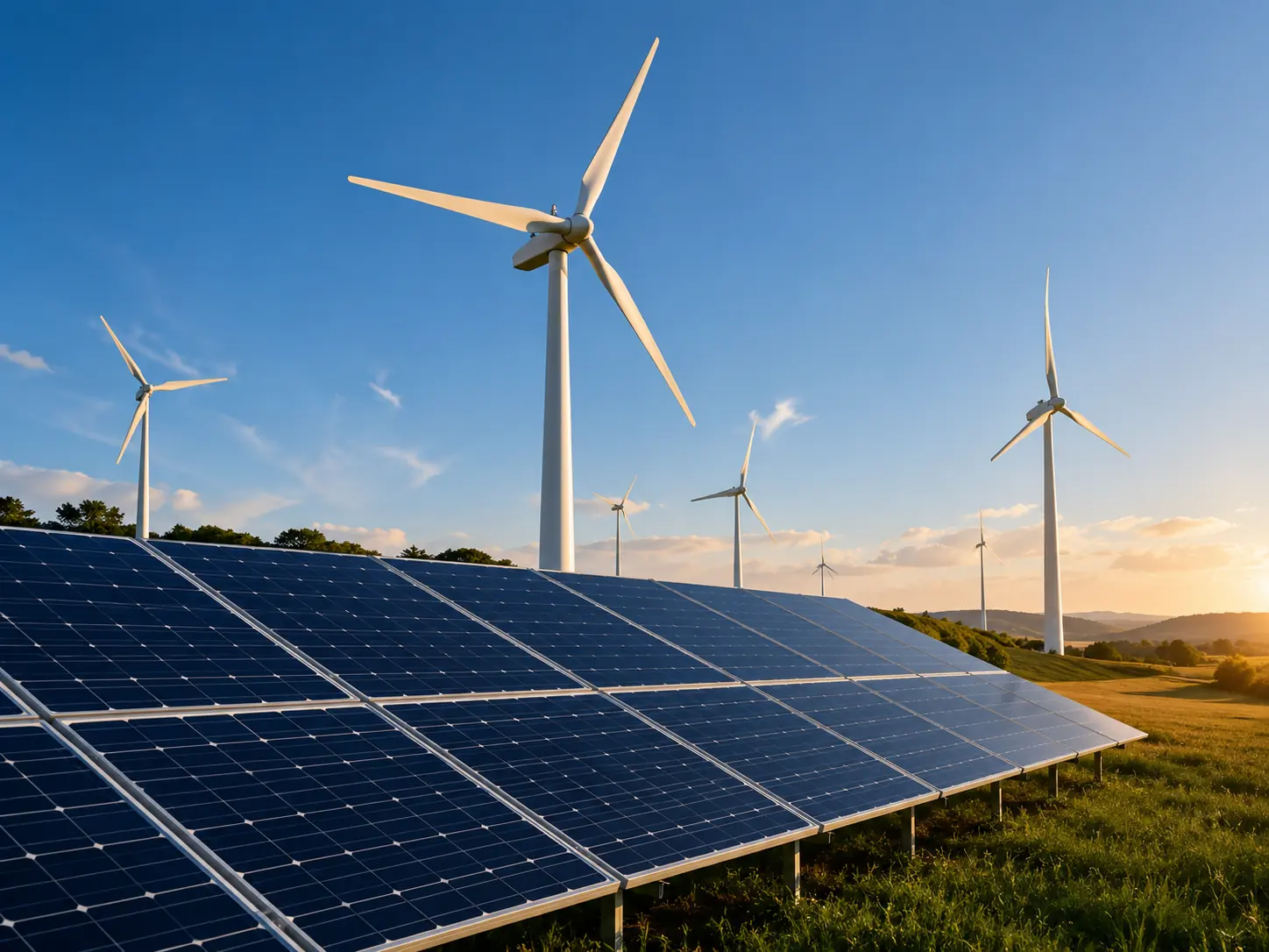 Solar panels and wind turbines